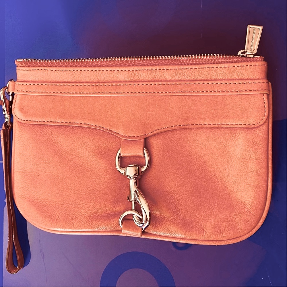 Rebecca minkoff warm tan leather wristlet.